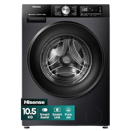 Hisense Waschmaschine WF3S1043BB3, 10 kg, 1400 U/min, Wifi-ConnectLife - Waschmaschine mit Dampf-Funktion für effektive Reinigung und weniger Bügelaufwand, 10 kg Fassungsvermögen, energieeffizient und smart mit Wifi-ConnectLife.