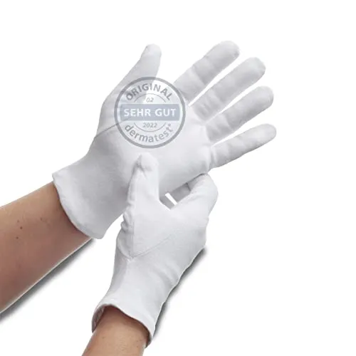 DarBene Baumwollhandschuhe Soft 12 Paar-XXL, Dermatest: Sehr Gut, 100% Baumwolle, Trikothandschuhe, Stoffhandschuhe für Handmasken, perfekte Passform, weiß