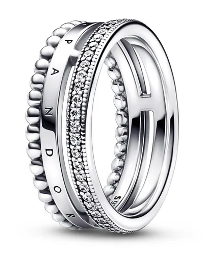 PANDORA Signature Logo Pav Perlen Ring - Sterling-Silber, mit Cubic Zirkonia, vielseitig tragbar für jeden Anlass