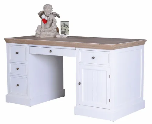 Schreibtisch Shabby Chic - Weißer Computertisch mit Unterschrank - Schreibtische & Computermöbel, stilvolles Design im Landhausstil mit praktischen Schubfächern und viel Stauraum, ideal für Kinder, Jugendliche und Erwachsene.