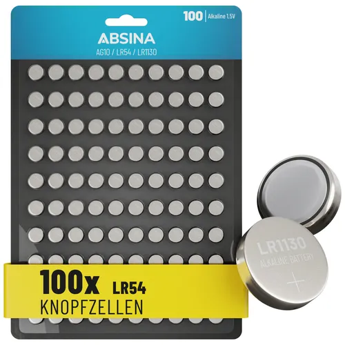 ABSINA AG10 LR1130 Knopfzelle 10x 10er Pack - 1,5V Alkaline Knopfzellen