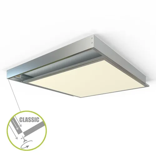 LED Panel Aufbaurahmen Classic 62x62cm Silber – Flexibel montierbar - Hochwertiger Aufbaurahmen aus Aluminium für einfache Montage unter der Decke oder an der Wand. Ideal für individuelle Installationen mit Seilkonstruktion. Perfekt für stilvolle Beleuchtungslösungen.