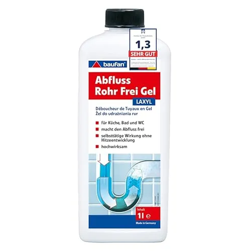 Baufan LAXYL Abfluss-Rohrfrei-Gel 1L - Hochwirksamer Abflussreiniger - Effektives Rohrfrei-Gel für Küche, Bad und WC mit selbsttätiger Wirkung. Ideal zur zuverlässigen Abflussreinigung ohne Hitzeentwicklung.