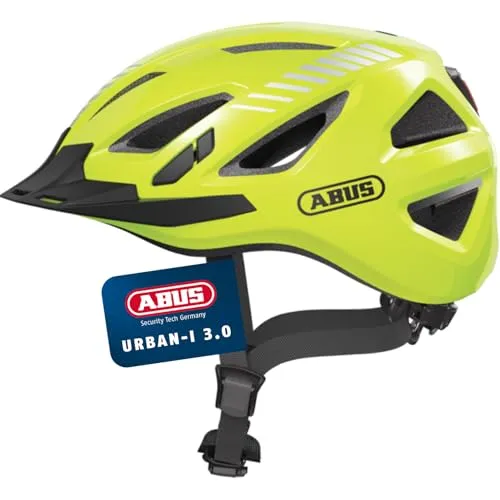 ABUS 86868 Fahrradhelm, Gelb (Signal Yellow), L (56-61 cm) - Fahrradhelme mit hohem Sicherheitsstandard: Leichter Cityhelm mit LED-Rücklicht für 180° Sichtbarkeit und individuellem Justier-System. Ideal für stilbewusste Radfahrer!