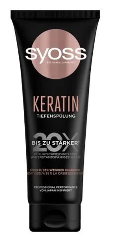 SYOSS Tiefenspülung Keratin 250ml, Unisex, Nicht-professionelle Haarspülung, beschädigtes Haar, trockenes Haar, Alle Farben, Anti-Frizz, Nährend, Glanz, Weichmachend, 250 ml