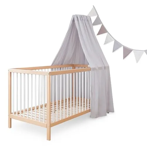 Ehrenkind Hängedekoration Deko Babybett - Dekohänger für das Kinderzimmer, bestehend aus Baldachin (280 × 145 cm) und Wimpelkette (300 cm) aus hochwertiger Baumwolle – schafft eine zauberhafte Atmosphäre und fördert erholsame Nächte.
