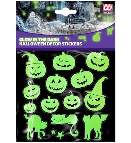 W WIDMANN MILANO Party Fashion 86851 - Leuchtende Halloween Deko-Sticker, Glow in the Dark, 21 x 15 cm, Aufkleber, Dekoration, Halloweenparty, Mottoparty
