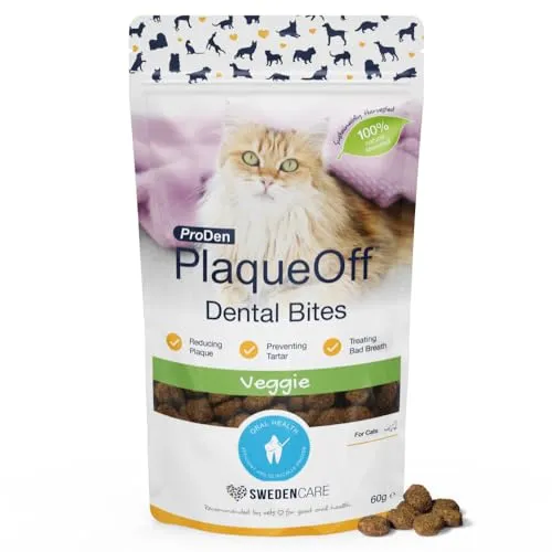 ProDen PlaqueOff Bites Katzen Leckerlis für Zahnpflege 60 g, Katzensnacks für Mundhygiene, Katzen Zahnpflege bei Plaque für frischen Atem, Zahnbelag entferner, Gemüse Geschmack