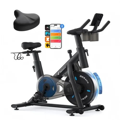 MERACH Heimtrainer Fahrrad mit Magnetischem Widerstand - Heimtrainer mit leisen Bremsbelägen, verbessertem LCD-Monitor und eigener App für effizientes Training. Maximale Belastbarkeit von 122 kg, ideal für Zuhause.