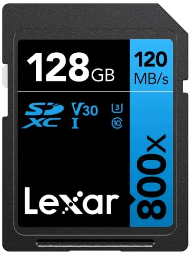 Lexar High-Performance 800x SD Karte 128GB, Speicherkarte SDXC UHS-I BLUE Series, Bis zu 120 MB/s Lesen, 45 MB/s Schreiben, für Point-and-Shoot-Kameras, DSLR-Kameras, HD-Camcorder