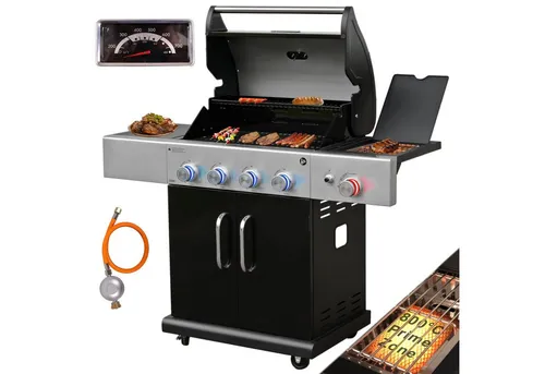 Vaiko Gasgrill Madison - Grill der Spitzenklasse mit 5 Brennern und LED-Drehreglern, ideal für perfekte Grillabende. Inklusive herausnehmbarer Fettauffangschale und Keramik-Seitenbrenner für vielseitigen Grillgenuss.
