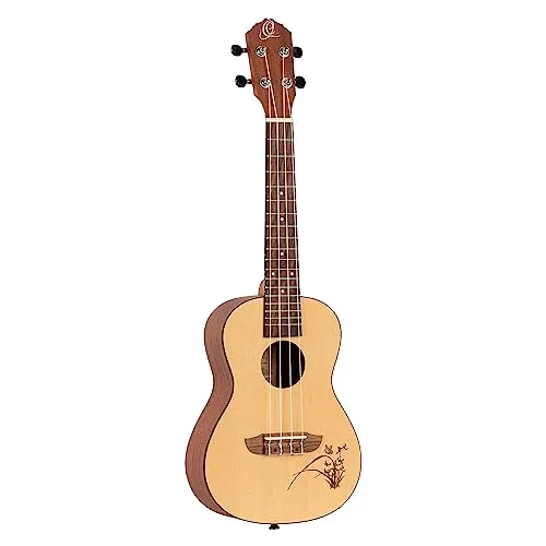 Ortega Guitars Konzert Ukulele Akustisch – Bonfire Series - Ukulele – Fichte und Sapele sorgen für einen lebhaften Sound, ideal für Einsteiger und perfekt für unterwegs. Die Bonfire Series bietet vielseitige Größen und Holzvarianten.