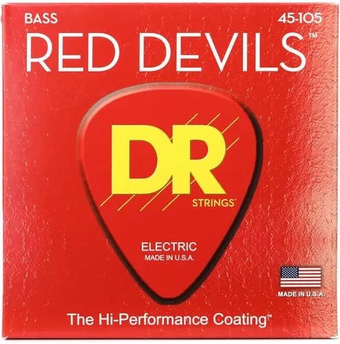DR Strings Red Devils RDB-45 E-Bass Saiten - Farbig ummantelte E-Bass Saiten mit verlängerter Lebensdauer. Ideal für Musiker, die Qualität und Langlebigkeit schätzen. Perfekt für den kreativen Einsatz im Studio oder auf der Bühne.