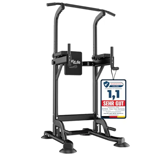 DH FitLife Power Tower Dip Station | Multifunktionale Kraftstation für Zuhause - Dip-Station für ganzheitliches Krafttraining, ideal für Pull-ups, Dips und mehr. Verstellbare Höhenstufen und ergonomisches Design bieten Komfort und Flexibilität.