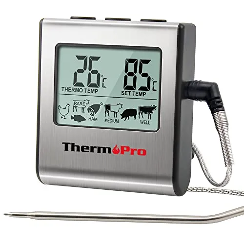ThermoPro TP16 Digitales Bratenthermometer - Ofenthermometer mit voreingestellten USDA Gartemperaturen und einem Messbereich von 0 bis 300 ℃; ideal für präzises Kochen von Fleisch im Ofen, Grill oder Smoker.