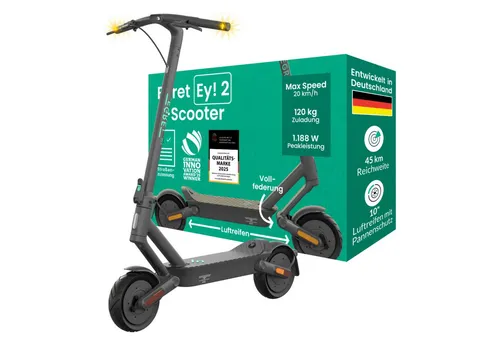 Ey! 2 E-Scooter 23,4 kg mit 9,4 Ah Akku und Straßenzulassung - E-Scooter mit deutscher Straßenzulassung, ideal für umweltfreundliche Mobilität in der Stadt.