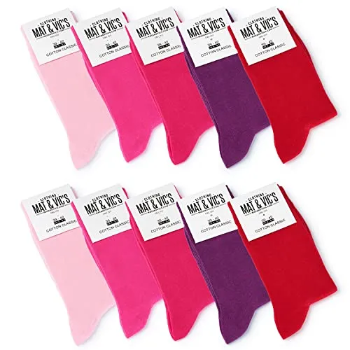 Mat & Vic's Socken Herren 39-42, feine Strümpfe aus Cotton Baumwolle gekämmt, Herrensocken für Freizeit, für Business Männer Damen, pink rosa lila rot Berry Colors, 10 Paar