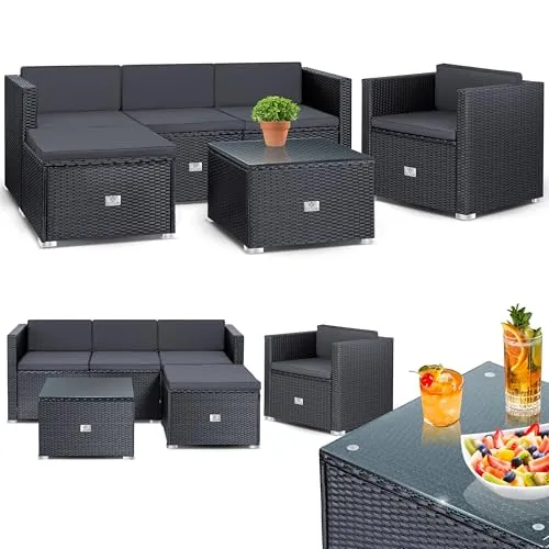 KESSER® Polyrattan Lounge Aruba - Gartenmöbel-Set für 4-5 Personen - Möbelsets: Stilvolle Gartenlounge mit wetterfestem Material, ideal für entspannte Stunden im Freien und platzsparend für Balkone.