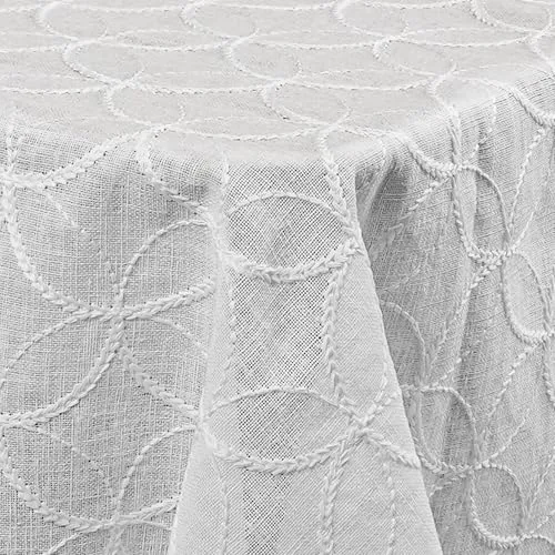 Decorativo In Lino Organza Leinen Tischdecke mit dezenter Stickerei Weiß Rund 140 cm pflegeleicht