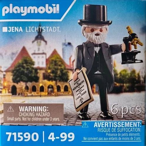 PLAYMOBIL 71590 Carl Zeiss Jena Lichtstadt - Playmobil Figur Carl Zeiss, 7,5 cm groß, mit Mikroskop und historischer Katalog-Nachbildung, ideal für Sammler und Geschichtsinteressierte.