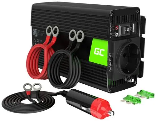 Green-Cell Spannungswandler INV05, 12V auf 230V, reiner Sinus, 300W / 600W - Wechselrichter für mobile Stromversorgung, ideal für empfindliche Geräte wie Laptops. Mit USB-Anschluss und automatischem Lüfter für Überhitzungsschutz.