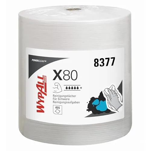 WypAll® X80 Power CleanTM Tücher 8377 - Reinigungszubehör für Unterhaltungselektronik: Wiederverwendbare, industrielle Reinigungstücher mit Hydroknit-Technologie, ideal für anspruchsvolle Wischaufgaben auf rauen Oberflächen.