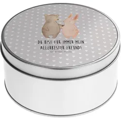Mr. & Mrs. Panda Blechdose rund Bär und Hase Umarmen - Grau Pastell - Geschenk, Jahrestag, Metallkiste mit Deckel, Umarmung, Freund, Liebe, Metall... - Grau