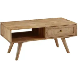 Wohnling Couchtisch WL6.160 – Rechteckig aus Mango Massivholz mit Schublade - Eleganter Couchtisch aus robustem Mango Massivholz, bietet praktische Schublade für zusätzlichen Stauraum. Ideal für ein stilvolles Wohnzimmer.