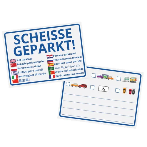 Die Scheisse Geparkt! Notizzettel 50er Set - Belletristik: Praktische Notizzettel mit StVO für die Windschutzscheibe, ideal um andere Verkehrsteilnehmer auf Parkfehler hinzuweisen. 50 beidseitig bedruckte Blätter im handlichen Format.