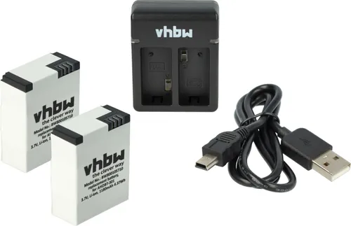 vhbw Ladezubehör-Set kompatibel mit GoPro Hero 3 White Edition Action-Cam - 1x Ladegerät, 1x Ladekabel, 2x Akku
