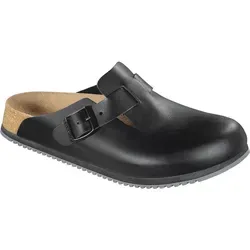 BIRKENSTOCK Clog Boston Super Grip, schwarz, Naturleder, Weite schmal, Größe 41 - Hausschuhe mit anatomisch geformtem Kork-Latex-Fußbett, rutschhemmender Gummisohle und dämpfender EVA-Zwischensohle für optimalen Halt und Komfort. Ideal für den ganzjährigen Einsatz.