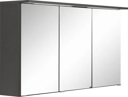 Spiegelschrank WELLTIME "Lucca" mit LED, grau (graphit) 120cm - Moderner Spiegelschrank mit 3 Türen, 6 variablen Einlegeböden und integrierter LED-Beleuchtung. Ideal für eine stilvolle Badgestaltung und praktischen Stauraum.