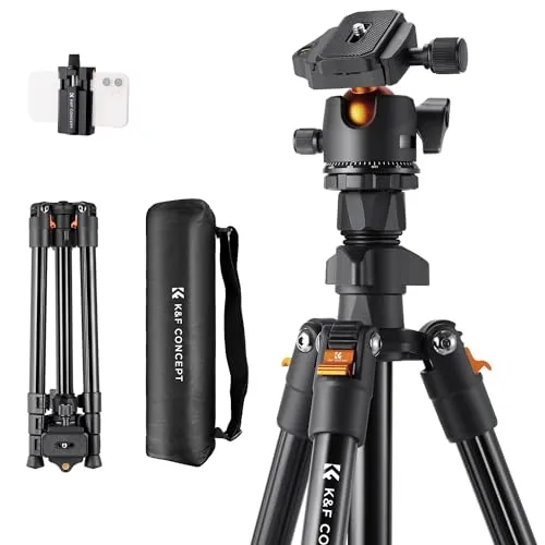 K&F CONCEPT O234A1 Handy Stativ,163cm Kamerastativ, Tripod für unterwegs, Stativ für Smartphone mit Handyhalterung, Aluminium Reisestativ