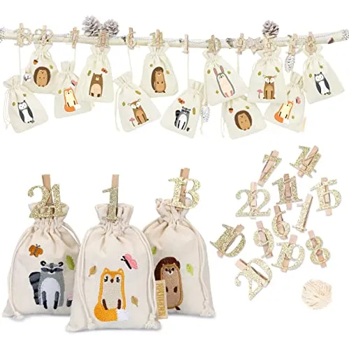 Papierdrachen 24 Adventskalender Stoffsäckchen zum Befüllen - Adventskalender aus 24 wiederverwendbaren Stoffsäckchen, ideal zum Dekorieren und Befüllen mit kleinen Geschenken. Hochwertige Qualität und perfekte Weihnachtsdeko für die Vorweihnachtszeit!
