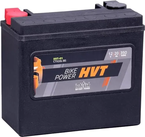 intAct HVT-01 Motorradbatterie für Harley Davidson - Hochleistungs-Motorradbatterie (12V, 20AH) für starke Zweizylinder, rüttelfest und wartungsfrei. Ideal für Bikes mit hohem Energiebedarf, wie Harley Davidson. Zuverlässige Startkraft und schlagfestes Gehäuse.