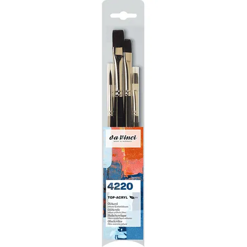 da-Vinci Pinsel 4220 Top-Acryl Set, 4 Stück - Hochwertiges Set mit 4 Künstlerpinseln, ideal für Acryl- und Ölmalerei. Synthetikfasern für pastose Farben auf rauen Malgründen. Made in Germany.