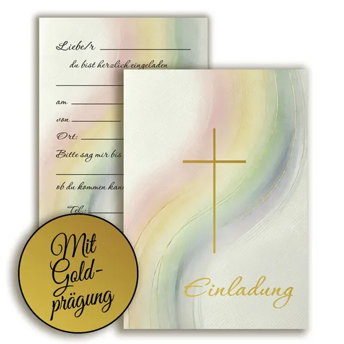 Einladungskarten zweiseitig mit Umschlag Kreuz Taufe Kommunion Konfirmation 10