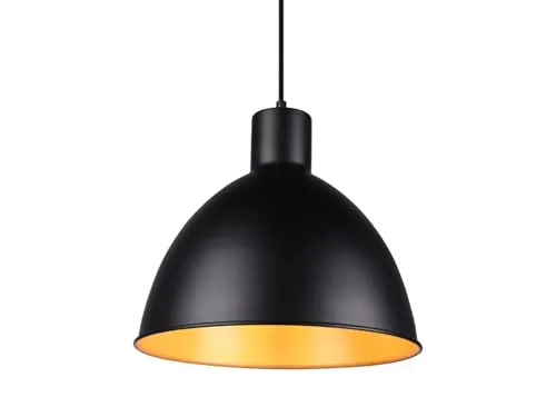 meineWunschleuchte Pendelleuchte im Industrie Look - Lampen im Industrie Look, Ø 30cm mit schwarzem Metall-Lampenschirm und goldener Innenseite, ideal für stimmungsvolle Beleuchtung und dimmbar mit geeignetem Leuchtmittel.