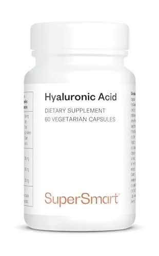Supersmart Hyaluronic Acid - Hochmolekulares Natriumhyaluronat - Hyaluronsäure für gesunde Gelenke und feuchtigkeitsspendende Haut, nicht GVO und glutenfrei, 60 vegetarische Kapseln für optimale Hautelastizität.