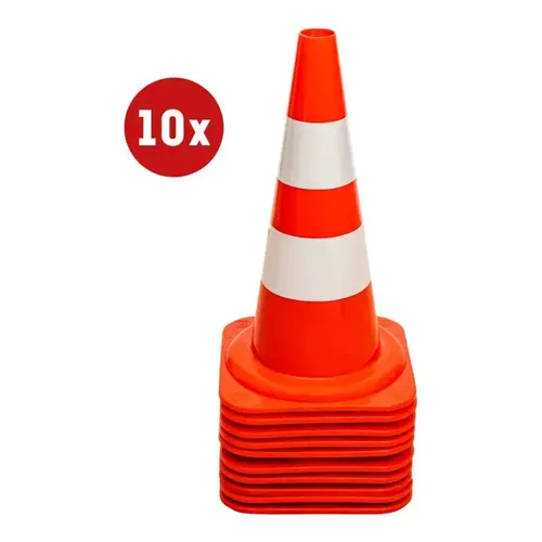 STIER Leitkegel 500 mm mit 2 Streifen – 10 Stück - Robuste Verkehrskegel für optimale Sichtbarkeit und Sicherheit im Straßenverkehr. Ideal für Baustellen und Veranstaltungen.