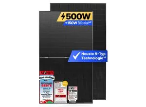 Solakon 500W Solarmodul N-Type bifazial - Leistungsstarkes 500W bifaziales Solarpanel für Balkonkraftwerke. Maximieren Sie Ihre Energieproduktion mit N-Type Technologie und effizienter Lichtnutzung, auch bei diffusem Licht.