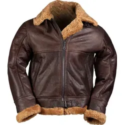 Mil-Tec US B46 Bomber Lederjacke - Braun - XL - Funktionsjacke aus weichem Schafsleder, extrem warm und verstellbar für optimalen Tragekomfort, ideal für kalte Tage.