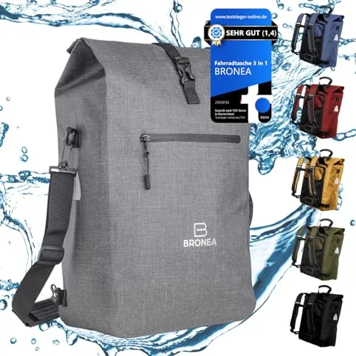 Bronea 3 in 1 Fahrradtasche Wasserdicht - 28L - Vielseitige 3-in-1 Fahrradtasche: Kombinierbar als Rucksack, Umhängetasche oder Gepäckträgertasche. Robustes TPU600 Material sorgt für Wetterbeständigkeit und schnellen Transport dank einfacher Montage.
