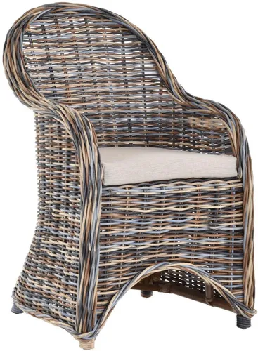 Rattan-Sessel Esszimmersessel mit Polster - Esszimmersessel im Landhausstil, geflochten aus Rattan und ausgestattet mit bequemen Kissen für maximalen Sitzkomfort. Ideal für Wohnzimmer, Küche und Wintergarten.