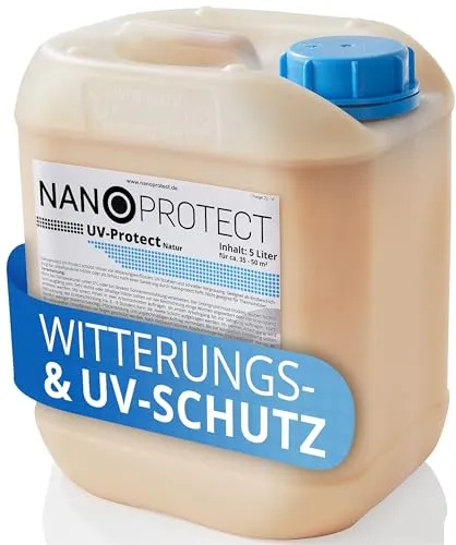 Nanoprotect UV-Protect Holzöl 5L - Witterungs- und UV-Schutz - Hochwertiges Holzöl für Innen und Außen, bietet optimalen UV- und Witterungsschutz. Wasserbasiert, lösemittelfrei, dringt tief ein und intensiviert die Holzstruktur. Ideal für Terrasse, Gartenmöbel und mehr.