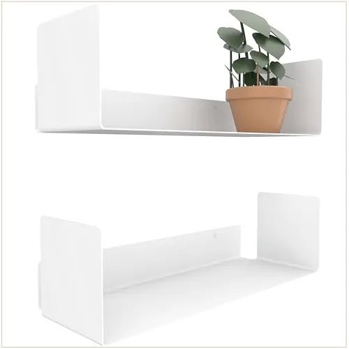 UNITURE® 2er Set Wandregal weiß - Modernes schwebendes Bücherregal - Schweberegale in modernem Design, ideal für Bücher, Bilder und mehr. Einfache Montage und langlebig - hält bis zu 12,5 kg. Perfekt für jedes Zimmer!