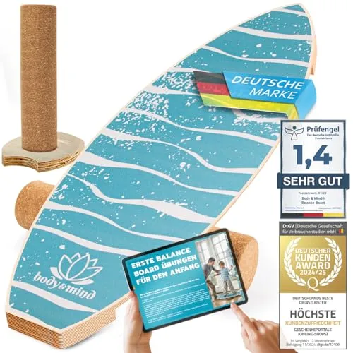 Balance-Board Surfbrett für Physiotherapie und Training - Balanceboard im Surfbrett-Design zur Verbesserung von Gleichgewicht und Koordination. Ideal für Training und Physiotherapie, inklusive Korkrolle für sicheres Training.