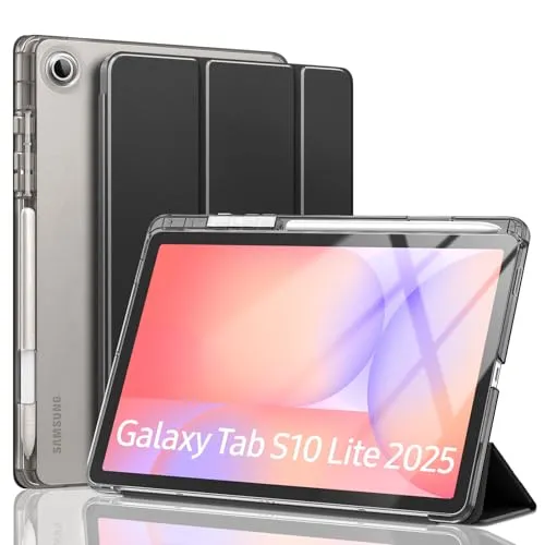MoKo Hülle für Samsung Galaxy Tab S10 Lite 10,9" 2025 [SM-X400/SM-X406B] mit S-Stifthalter,schlanke leichte Tri-Fold-Schutzdecke und durchscheinender Harter PC-Rückenhülle,Auto Wake/Sleep, Schwarz