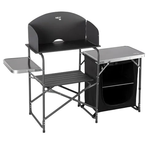 NC3041 NILS CAMP Campingschrank mit Windschutz - Camping-Möbel mit praktischem Windschutz für sichere Zubereitung und Aufbewahrung. Ideal für Outdoor-Köche, die Komfort und Sicherheit schätzen.