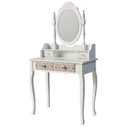 Casa Padrino Landhausstil Schminktisch Antik Weiß / Mehrfarbig 75 x 40 x H. 140 cm - Handgefertigter Schminktisch im Shabby Chic Design mit 4 Schubladen. Aus langlebigen Materialien gefertigt, vereint er verspielte Eleganz und Funktionalität – ein Blickfang für jedes Zuhause!